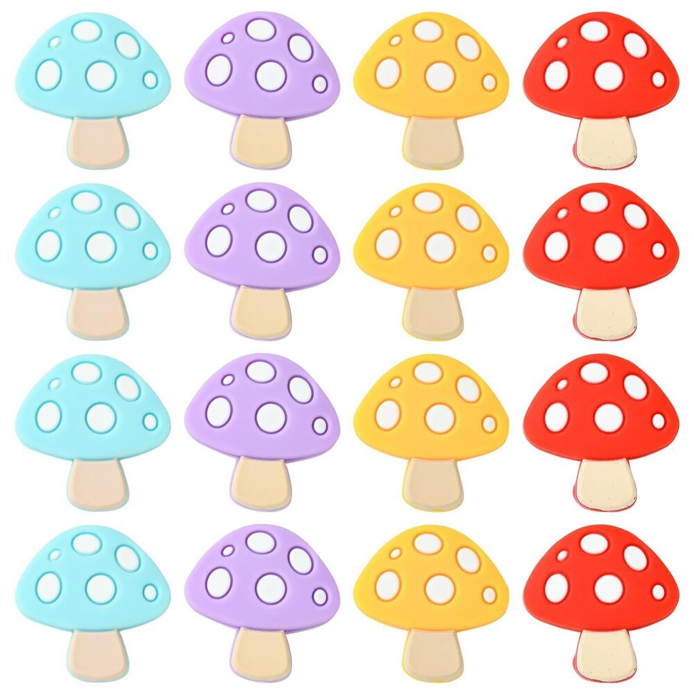 2470 20Pcs 4Styles Mushroom Silicone Beads Food Shaped Rubber Beads